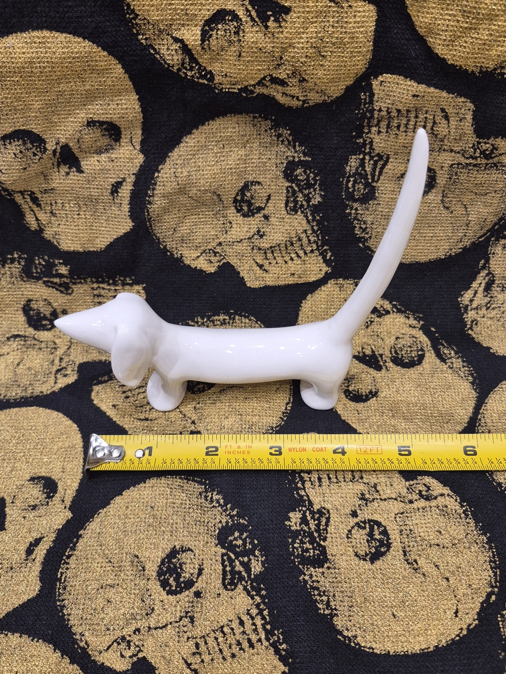 White Ceramic Dachshund Figurine Ring Holder - Picture 7 of 8
